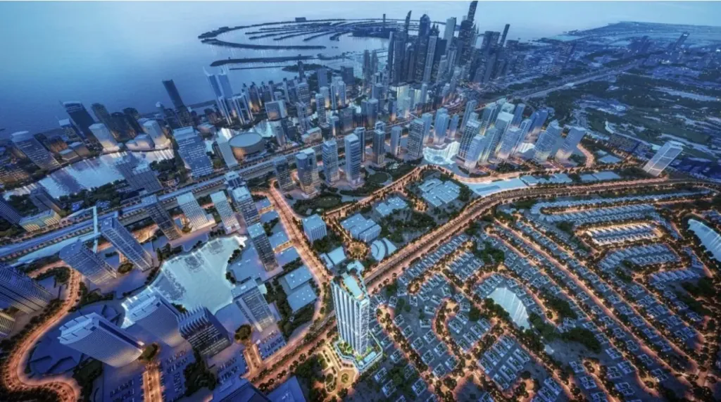 Vue aérienne d’un quartier résidentiel à Dubaï